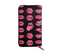 FURLOU Red Lips Collection Portafoglio in pelle per uomo e donna con zip intorno alla borsa lunga porta carte di credito, nero, taglia unica, Nero , Taglia unica, Classico