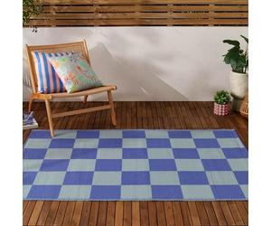 furn. Checkerboard Tappeto - Riciclato Interno/Esterno Reversibile Quadrierboard Resistente Alle Intemperie Facile Da Pulire Tappeto (Blu - 120x180cm)