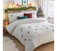 furn. Set copripiumino Christmas Together - Biancheria da letto con angeli di neve in pile bouclé ricamato (Neve - Super King)