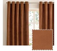 furn. Coppia di tende oscuranti Verso con occhielli - Tende in pelle scamosciata reversibili con anello superiore che bloccano la luce (Cannella - 229x137cm)