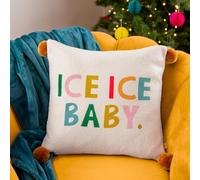 furn. Cuscino imbottito con pompon, con stampa di piume, motivo: Ice Ice Baby
