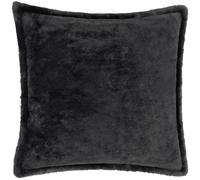 Furn. Cuscino imbottito in pelliccia sintetica Kallu con piume - Cuscino decorativo morbido e soffice con bordo Oxford (nero - 45x45cm)