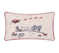 furn. Cuscino imbottito in piume Cotswold Christmas - Cuscino ricamato in velluto con scena di villaggio invernale (crema/bordeaux - 30x50cm)