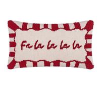 furn. Cuscino imbottito in poliestere Candy Fa La La - Cuscino decorativo natalizio trapuntato con slogan testurizzato e bordo a righe di caramelle (rosso/bianco - 30x50cm)