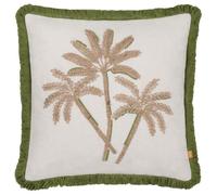 furn. Cuscino imbottito in poliestere con ricamo palme - Verde - 45x45 cm