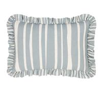 furn. Cuscino imbottito in poliestere con volant a righe Carmon - Lino/Blu - 40x60 cm