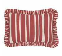 furn. Cuscino imbottito in poliestere con volant a righe Carmon - Lino/Rosso - 40x60 cm