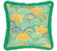 furn., Federa per cuscino con volant, 100% cotone, colore: verde