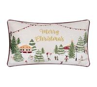 furn. Federa per cuscino Joy To All - Copricuscino natalizio in velluto ricamato con bordino (neve/bacca - 30x50cm)