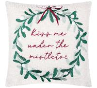 furn. Federa per cuscino Mistletoe Wreath - Copricuscino natalizio con ricami in bouclé e retro in velluto (multicolore - 45x45cm)