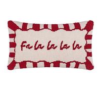 furn. Fodera per cuscino Candy Fa La La - Fodera decorativa natalizia trapuntata con slogan testurizzato e bordo a righe di caramelle (rosso/bianco - 30x50cm)