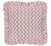 furn. Fodera per cuscino con volant stampato a blocchi Lulah - Lino/Rosso - 45x45 cm