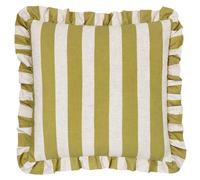 furn. Fodera per cuscino con volant stampato a righe in lino - Lino/Oliva - 50x50 cm