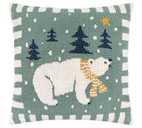 furn. Fodera per cuscino Polar Bear - Fodera decorativa trapuntata con bordo a righe, motivo natalizio (blu ghiaccio - 45x45cm)