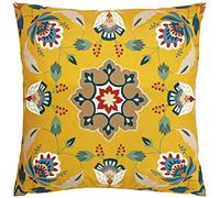 furn. Folk Flora Cuscino Imbottito In Poliestere - Resistente All Acqua Arte Popolare Floreale Mandala Outdoor Cuscino Decorativo (Ocra - 43x43cm)