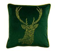 furn. Foresta Fauna Stag Piuma Cuscino Pieno, Poliestere, Smeraldo/Oro
