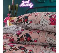 furn. Inked Super King Duvet Cover Set Cotton Polyester Rouge