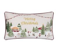 furn. Federa per cuscino Joy To All - Copricuscino natalizio in velluto ricamato con bordino (neve/bacca - 30x50cm)