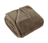 furn. Coperta in pelliccia sintetica Kallu - Coperta decorativa morbida e soffice con bordo Oxford (Moka - 130x180cm)