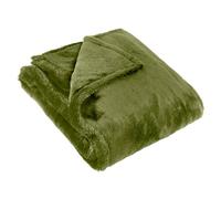 furn. Coperta in pelliccia sintetica Kallu - Coperta decorativa morbida e soffice con bordo Oxford (oliva - 130x180cm)