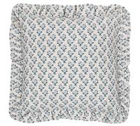 furn. Lulah Cuscino imbottito in piume con volant stampato a blocchi - Lino/Blu - 45x45 cm