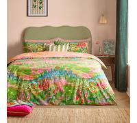 furn. Meadow Escape Set Copripiumino - Reversibile Astratto Fiore Selvatico Miscela Di Cotone Facile Manutenzione Biancheria Da Letto (Verde/Rosa - King UK Standard - 230x220cm)