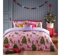 furn. Purrfect Christmas King Duvet Cover Set, Cotton, Polyester, Pink/Lilac, PURRFC/D03/PNLI