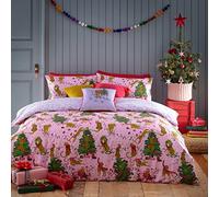 furn. Purrfect - Set copripiumino natalizio, per letto matrimoniale, colore: rosa/lilla
