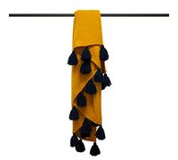 Furn Romily - Copriletto con Pompon colorato, Lavabile in Lavatrice e a Secco, 100 Pezzi, Acrilico, Gold/Navy, 130cm x 180cm (51" x 71" Inches)