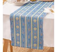 furn. Sea Shells Runner Da Tavolo - Lavabile A Righe Nautiche Stile Costiero Asciugatura Rapida Decorazione Da Tavolo (Blu - 180x35cm)