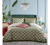 furn. Set copripiumino con volant stampato Deco Palm - Super King - Muschio