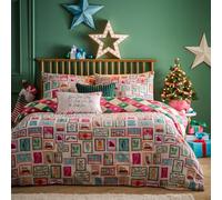 Furn. Set copripiumino Dear Santa - Biancheria da letto reversibile con motivo geometrico natalizio e francobolli (multicolore - matrimoniale)