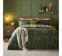 furn. Set copripiumino Garden of Wonder - Set di biancheria da letto reversibile in misto cotone con motivo floreale e boscaglia botanica (Sempreverde - King)