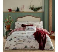 Furn. Set copripiumino natalizio Cotswolds - Biancheria da letto reversibile con motivo a quadretti (crema/bordeaux - matrimoniale)