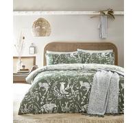 furn. - Set copripiumino olivello spinoso, stampa animali del bosco, design reversibile, biancheria da letto in policotone (verde, singolo)