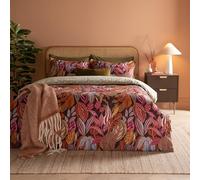 furn. Set copripiumino Utopia - Set di biancheria da letto reversibile in misto cotone con motivo geometrico a foglie tropicali (Bagliore di rame - Doppio)