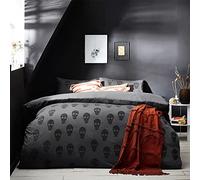 furn. The Linen Yard Skulls Super King Cotton Duvet Cover Set, Anthracite