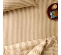 furn. The Ultimate Stripe Lenzuolo Con Angoli - Lenzuolo In Polcotone A Righe Sottili Tonali (Latte Caramello - King UK Standard - 150x200x32cm)