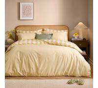 furn. The Ultimate Stripe Set Copripiumino - Biancheria Polibcotone Reversibile Con Strisce Sottili Grandi (Crema Pasticcera - King UK Standard - 230x220cm)