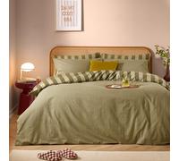furn. The Ultimate Stripe Set Copripiumino - Biancheria Polibcotone Reversibile Con Strisce Sottili Grandi (Tè Verde - Super King - 260x220cm)