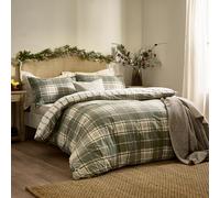Wylder Nature Biancheria da letto Braemar Check - Morbido cotone spazzolato, design reversibile con chiusura a bottoni (verde/naturale - singolo)