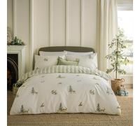 furn. Wylder Charlecote Set Copripiumino (Verde/Naturale - King) | Reversibile 100% Cotone A Righe Natura Del Bosco Animali Biancheria Da Letto