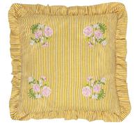 furn. Wylder Martha Ruffle Cuscino Imbottito In Poliestere - Cottage Di Campagna Floreale Ricamato A Righe Cuscino Decorativo (Giallo - 50x50cm)