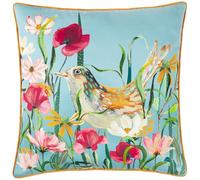 furn. Wylder Nature Marais Cuscino imbottito in piuma di ciniglia stampata con prato di uccelli - Multicolore - 45x45 cm