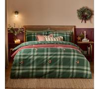 furn. Wylder Ramble Robin Set Copripiumino (Verde - Singolo) | Stile Campagna Pettirosso Trapuntato 100% Cotone Spazzolato Festivo A Quadri Biancheria Da Letto Facile Da Curare