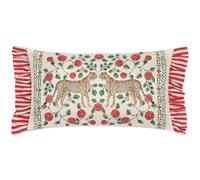 furn. Wylder Tropics Cuscino imbottito in poliestere con volant stampato Okara Leopardi - Lino/Rosso - 30x50 cm