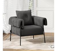 Furniliving Comoda sedia moderna per camera da letto, con cuscino, sedia da salotto, sedia da lettura, con struttura in metallo, sedie imbottite per soggiorno, sedia laterale, cuscino morbido, velluto
