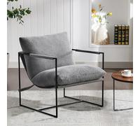Furniliving Sedia da lettura imbottita con struttura in metallo, comoda poltrona in tessuto bouclé, comoda sedia da lettura imbottita per soggiorno, camera da letto, spogliatoio, ufficio domestico
