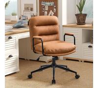 Furniliving Sedia da scrivania in pelle, comoda sedia da ufficio direzionale con ruote, sedia ergonomica per computer, regolabile in altezza, marrone
