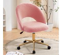 Furniliving Sedia da scrivania Vanity, graziosa sedia da ufficio con schienale per ragazze, sedia imbottita senza braccioli con metallo dorato per soggiorno, sala trucchi, camera da letto, rosa sherpa